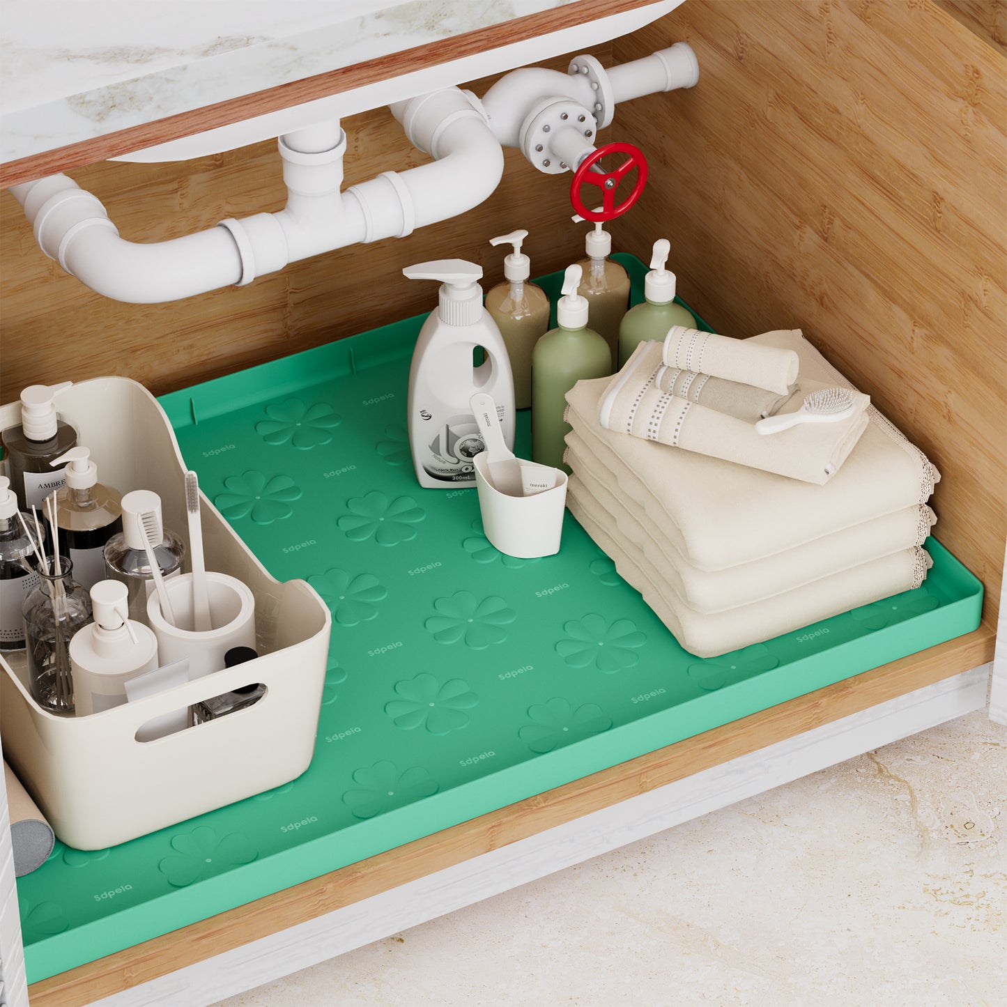 Sdpeia Premium Mats New Under Sink Mat Waterproof 34" x 22"Silicone Shelf Liner Cabinet Liner Drying Mat for Home Kitchen & Bathroom Laundry Cabinets Protector Organizers and Storage