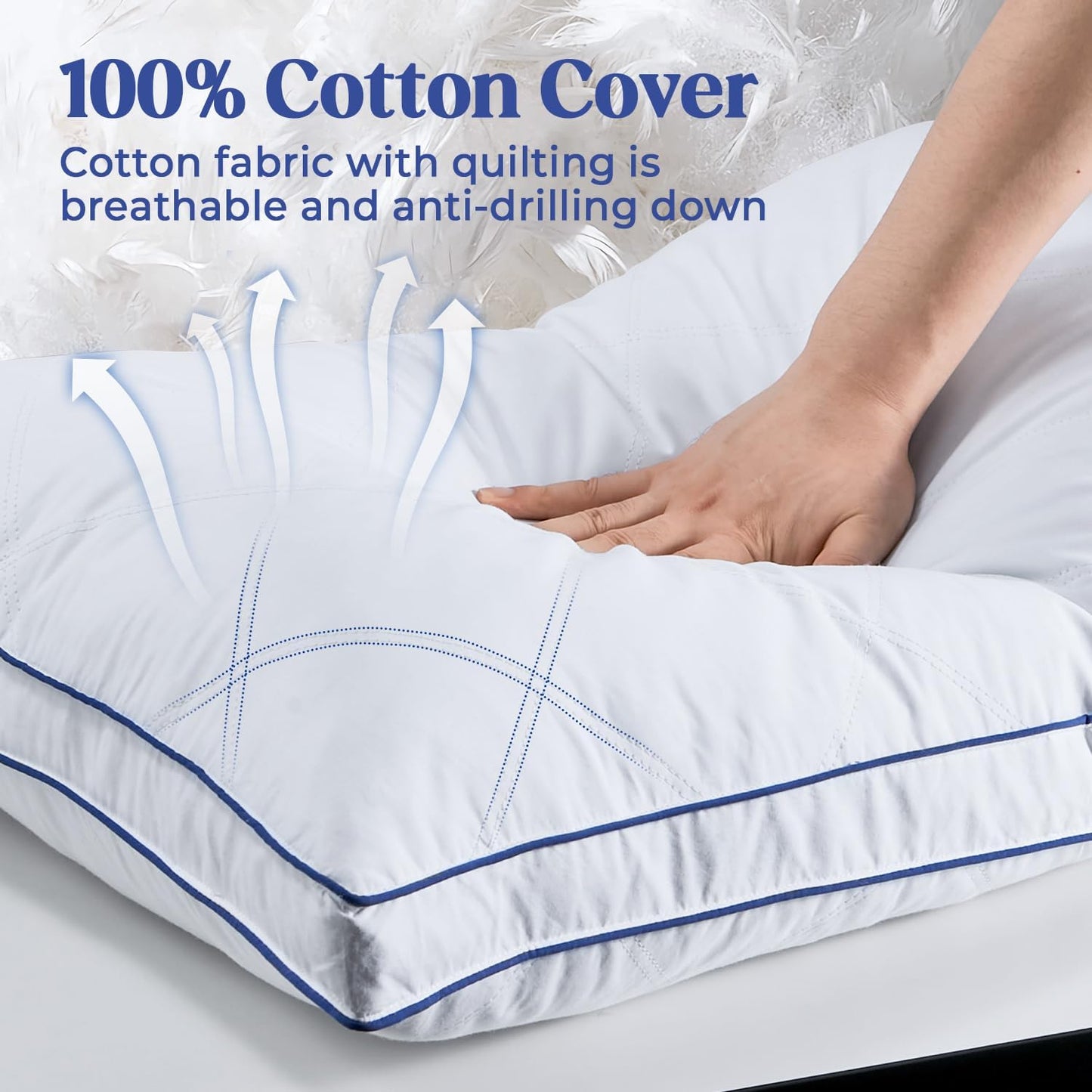 Sdpeia Quality Fluffy Bed Pillow, Soft Pillow for Sleeping, Organic Cotton Cover Set of 2